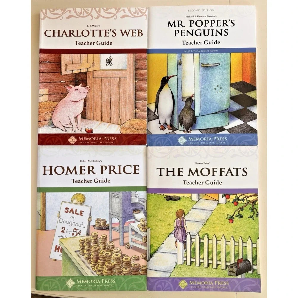 Lot of 4 Memoria Press Literature Teacher Guide Charlottes Web Moffats Homer Pr